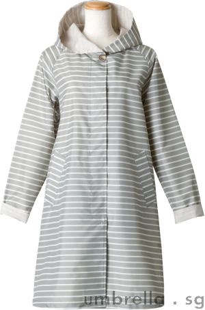 Ladies Border Hoody Raincoat in Grey Stripes
